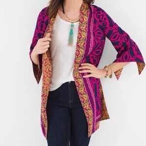 Chico's Reversible Printed Multicolor Bohemian Silky Open Front Kimono Jacket